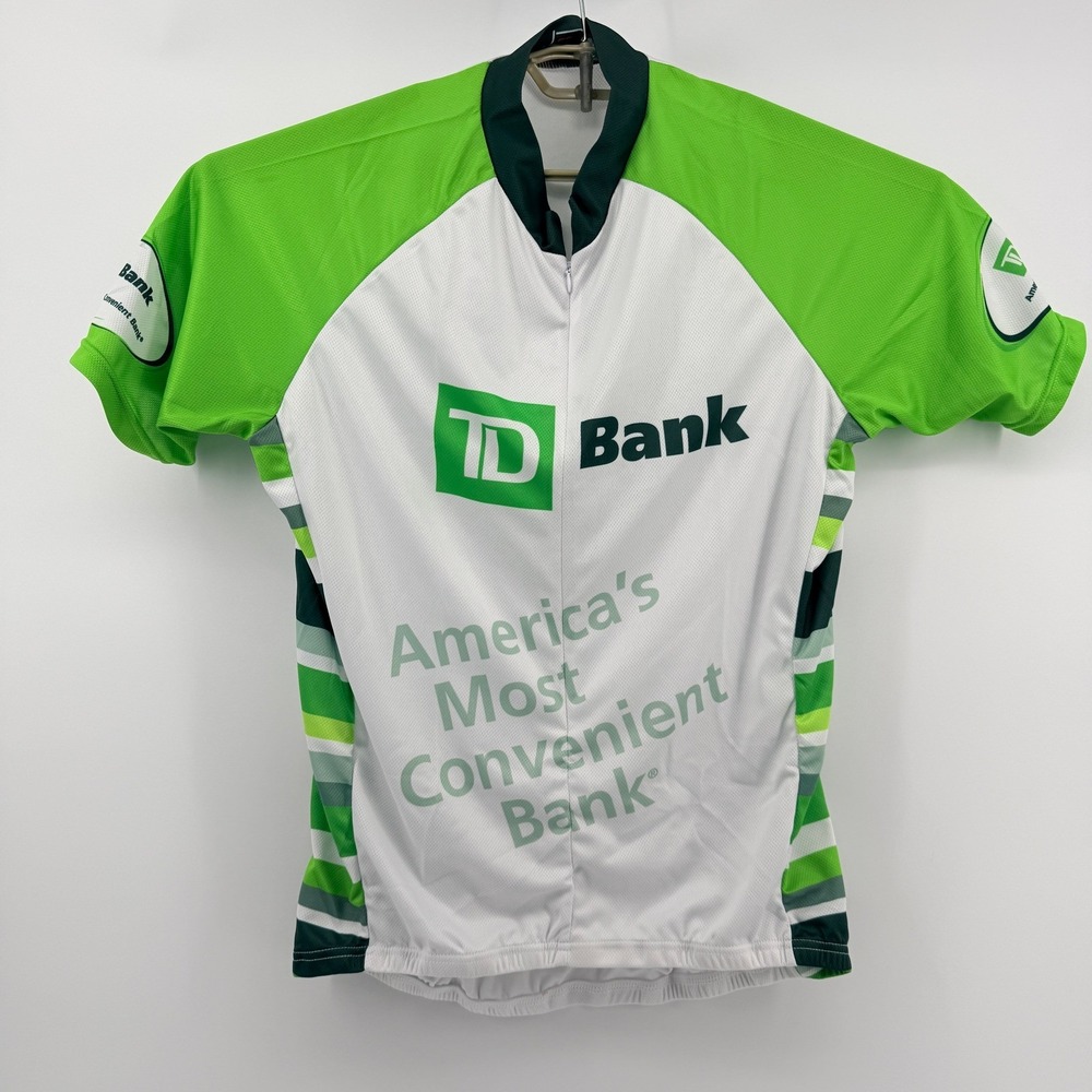 Cycling Jersey FPS TD Bank Mens XL Green White Short Sleeve Sport Cut Bike Shirt